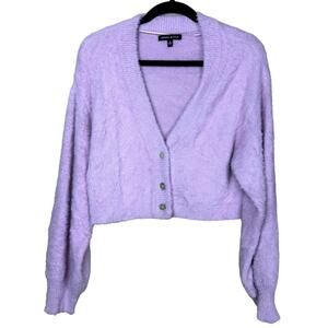Kendall & Kylie Women Sz Small Long Sleeve Cropped Cardigan Purple Lilac Sweater